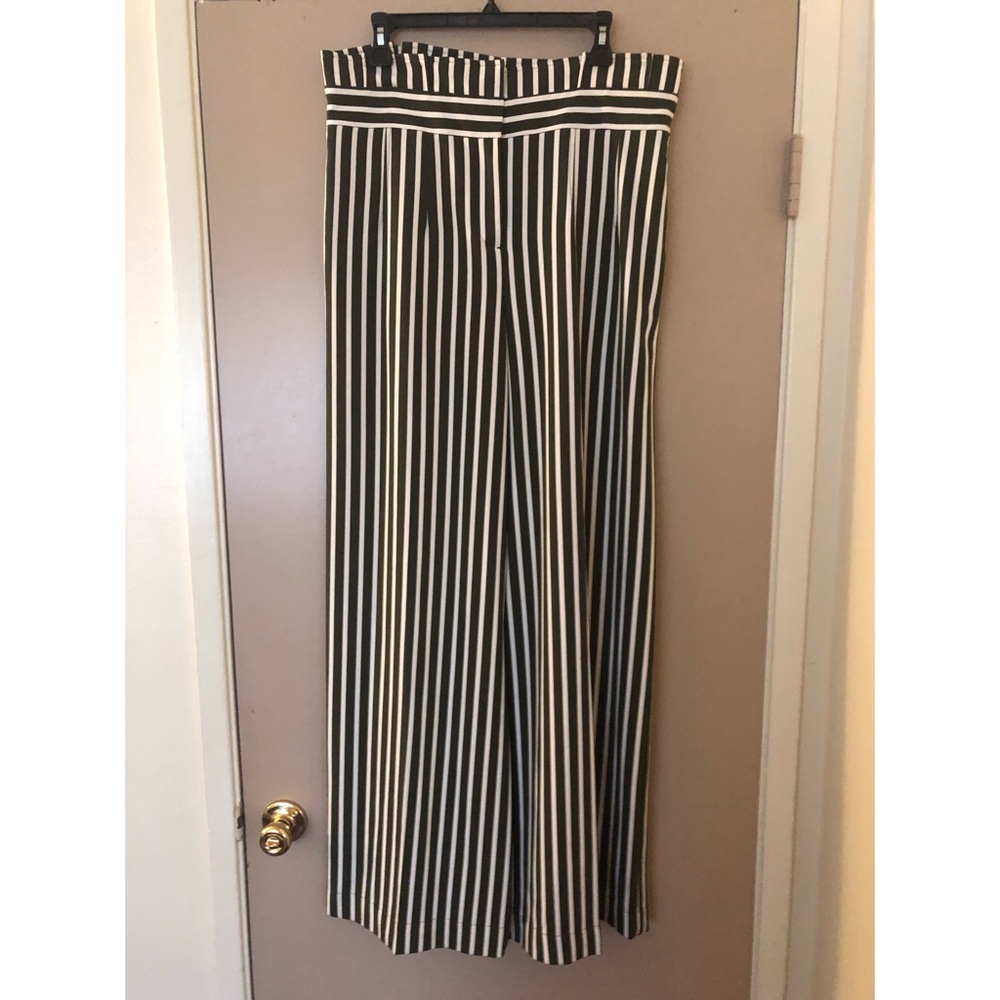 Green & White Striped Dress Pants